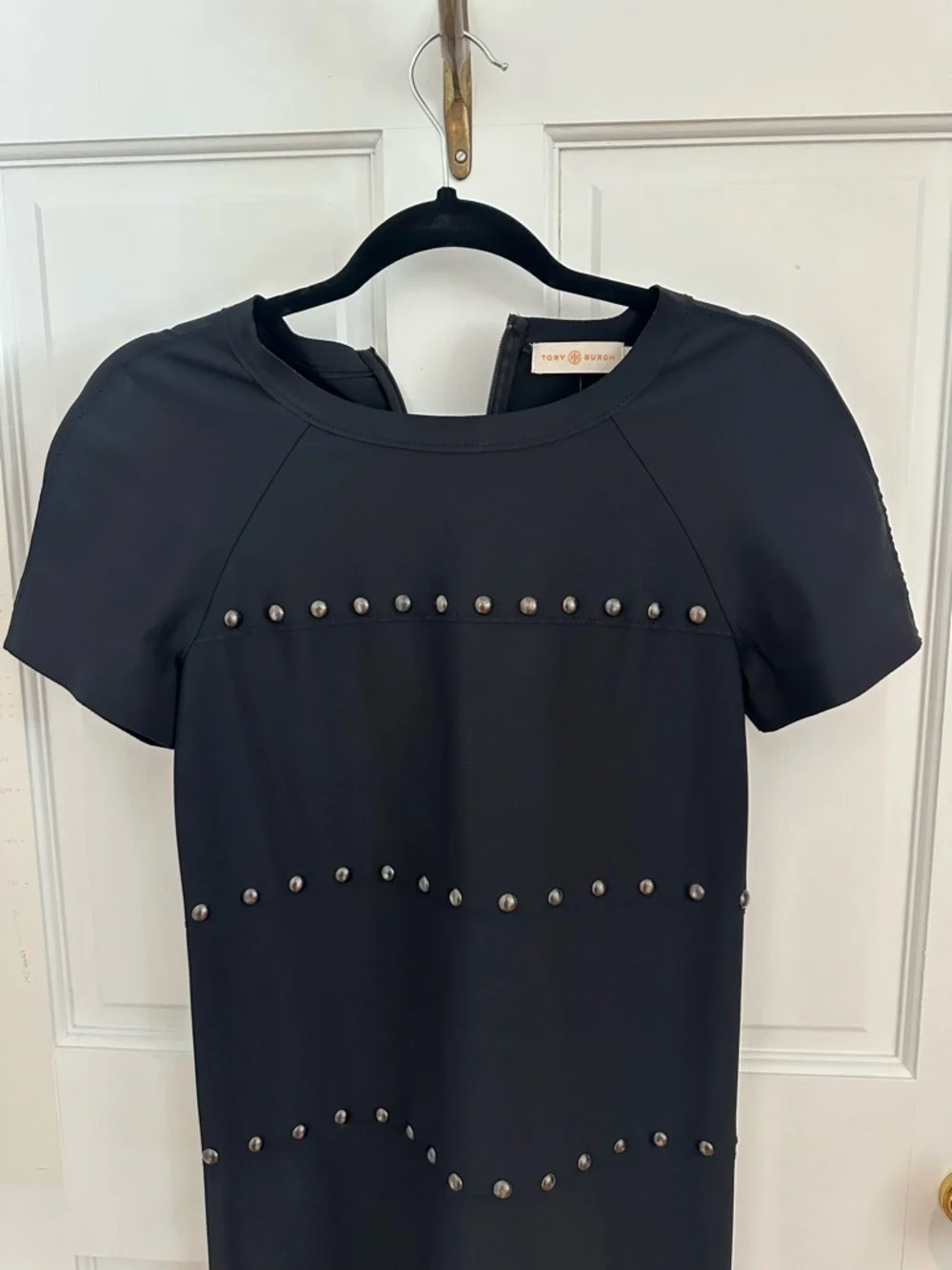 Tory Burch Black Short Sleeve Studded Shift Dress - Picture 3 of 7